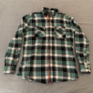 Raw Yarn Industries Shirt Mens Small Green Plaid Flannel Long Sleeve Button